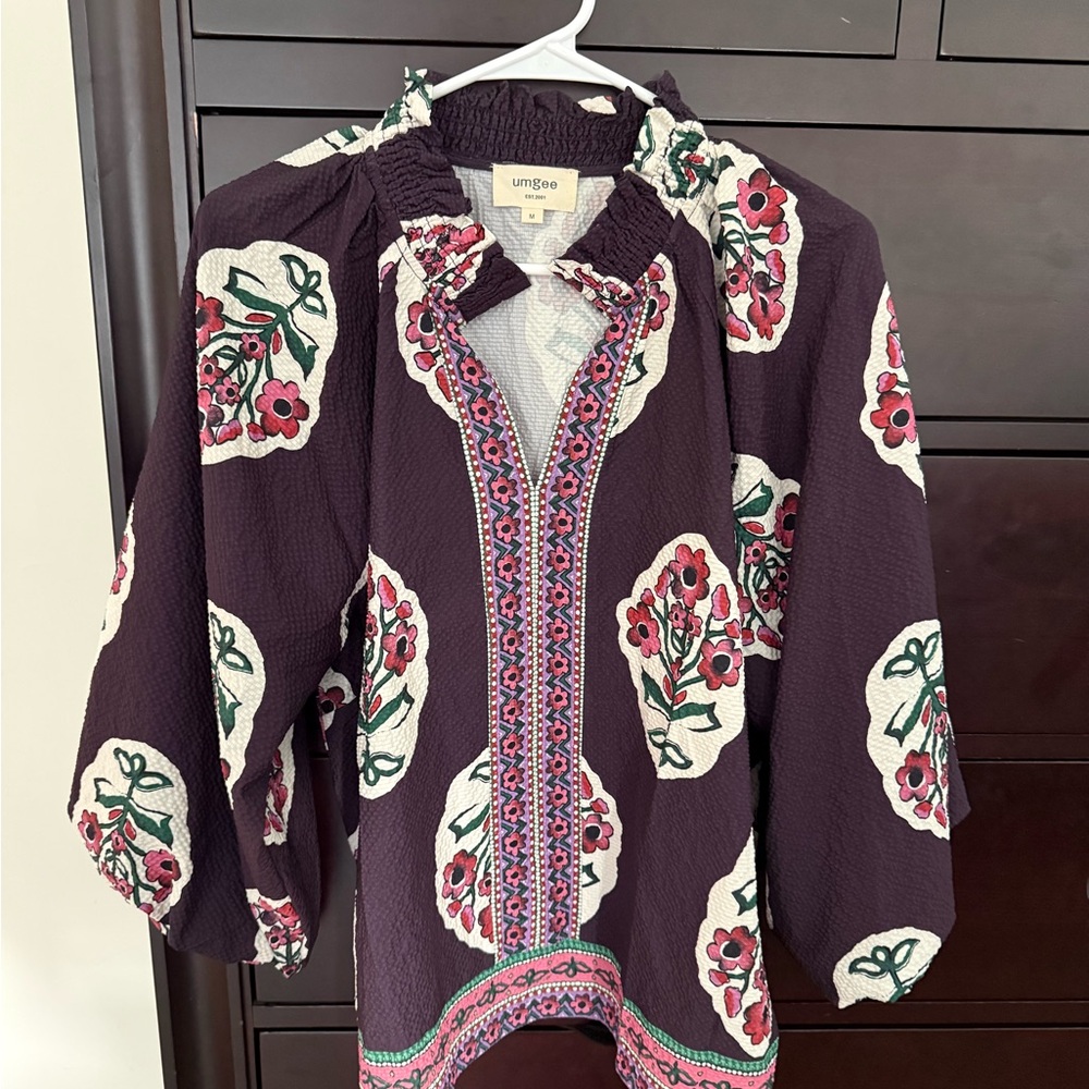 Umgee Women's Dark Purple Floral Tunic